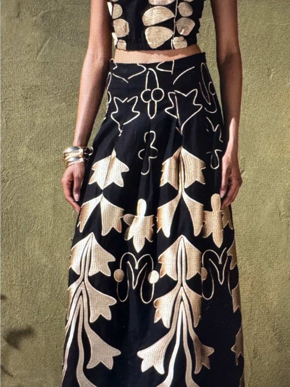 Black & Gold Embroidered Maxi Skirt Set